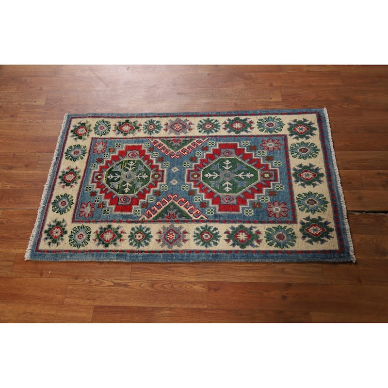 Blue Kazak Oriental Foyer Rug Handmade Wool Carpet - 2'0" x 3'0"