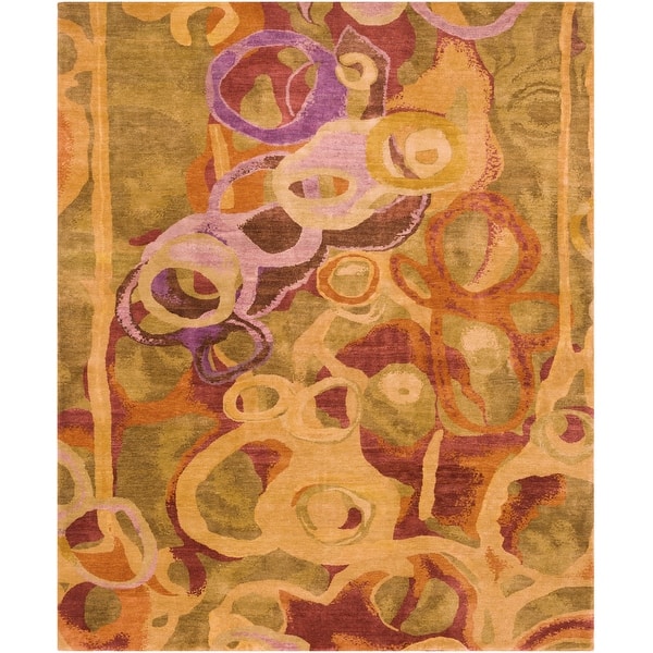slide 2 of 3, Hand Knotted Pipa Wool Area Rug - 8' x 10' - 8' x 10' Orange - 8' x 10' - Rectangle