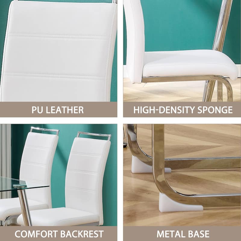 4PCS Dining Chairs, PU Faux Leather High Back Upholstered Side Chair
