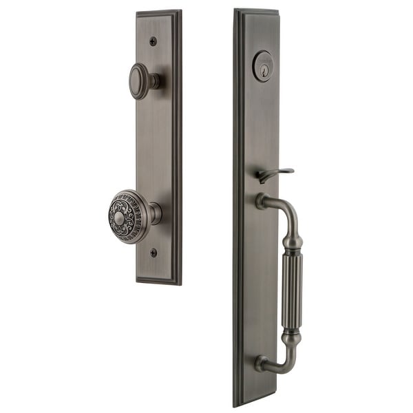 Grandeur CARFGRWIN_ESETD_NA Carre Solid Brass Rose Dummy Full Plate "F" Grip Handleset with Windsor Knob