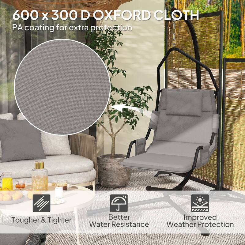 Patio Swing Chair with Steel Frame, Cushion, and Adjustable Swing - 46.5" L x 38.6" W x 75.6" H