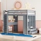 preview thumbnail 7 of 9, Full Size Loft Bed with Shelves, Drawers,Writing Desk and LED Light Grey