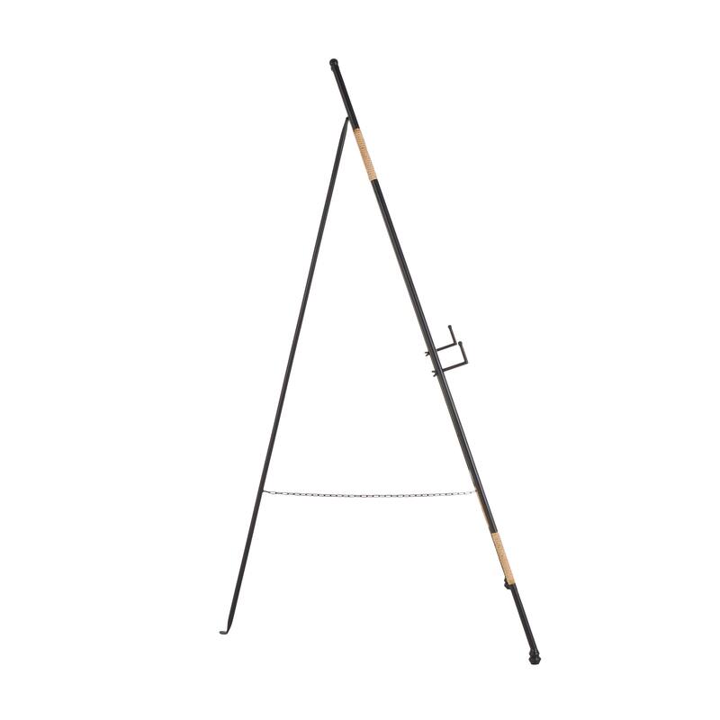 Black Metal Slim Foldable 2 Tier Easel with Wrapped Rattan Accents