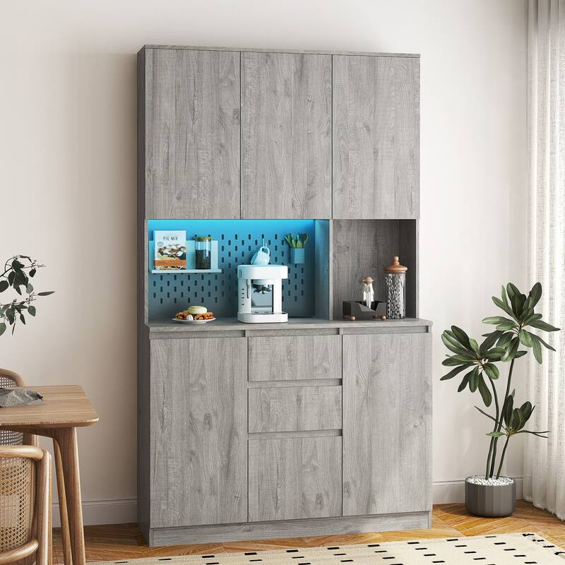 GDFStudio - Hadley 72" Farmhouse Bar MDF Cabinet with Sliding Barn Door, Kitchen Buffet and Coffee Bar Sideboard