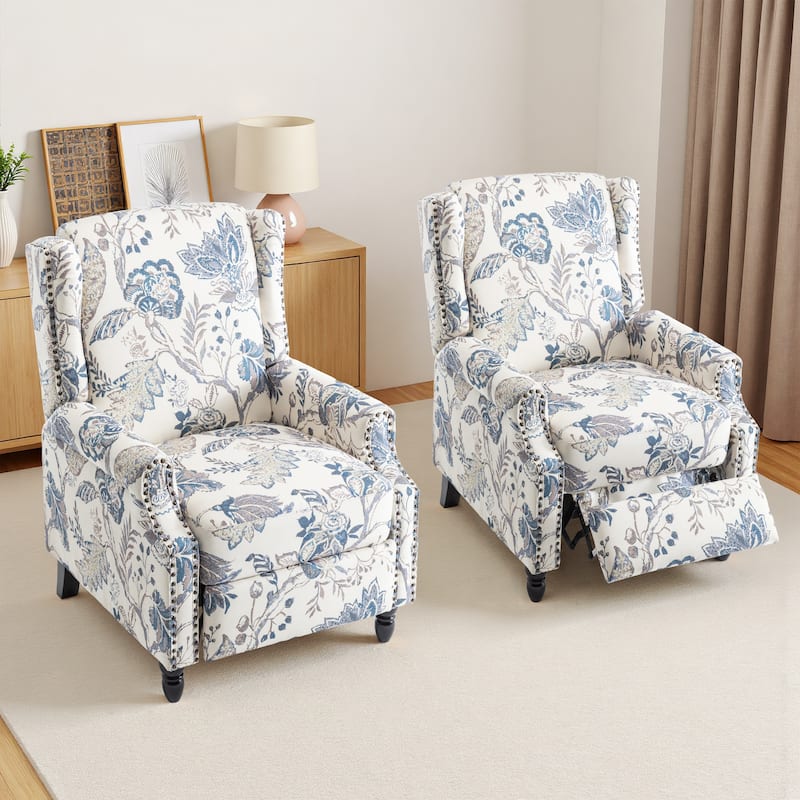 UIXE 2 Set Roderich Farmhouse Floral Print Push Back Recliner Chair