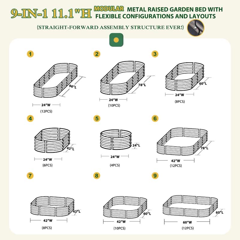 VEIKOUS 8 ft. x 2 ft. x 1 ft. Metal Galvanized Raised Garden Bed 9-in-1 Planter Box for Outdoor Gardening