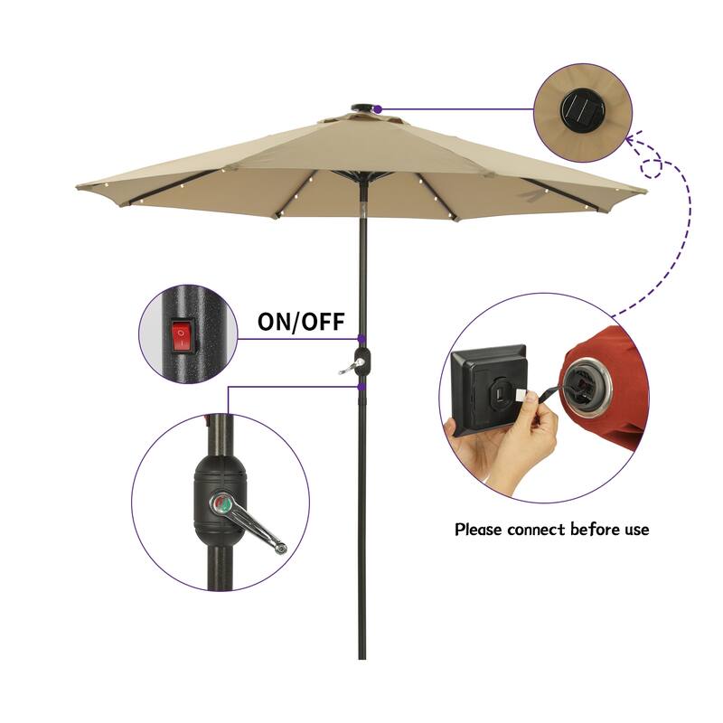 9 ft. Aluminum Market High Quality Solar LED Light Tilt Patio Beach Umbrella