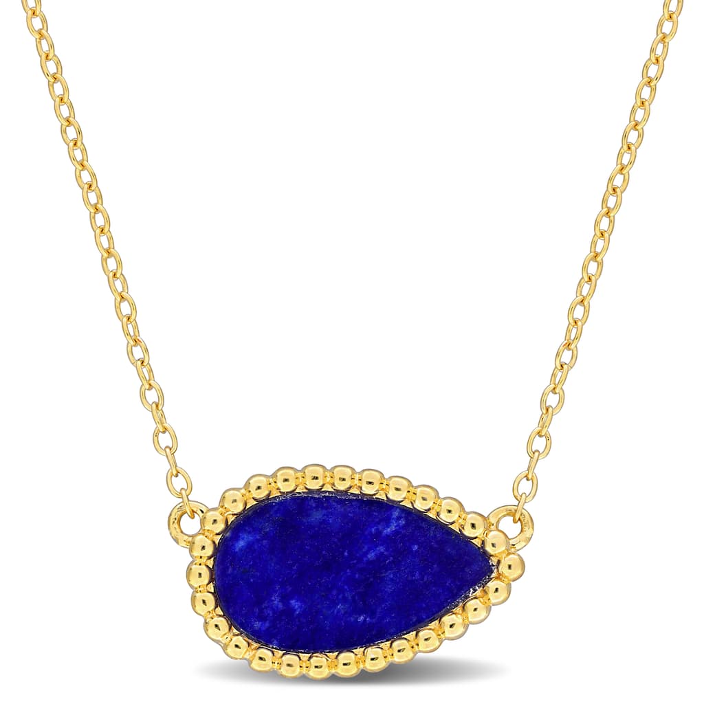 Miadora 4ct TGW Pear-Cut Lapis Halo Necklace Sterling Silver-17 in.