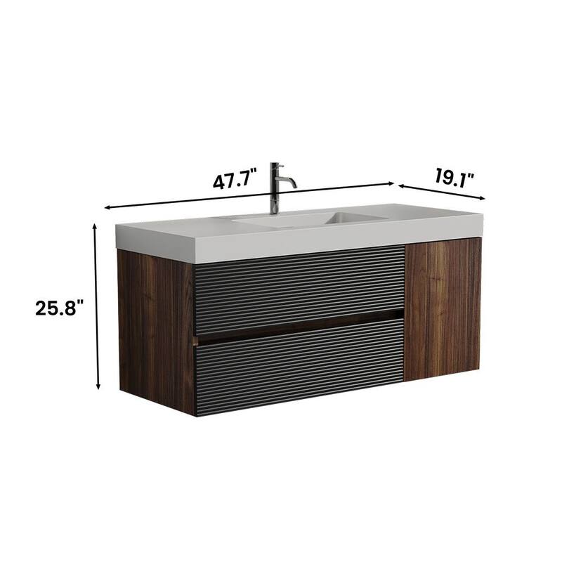 GDFStudio - Grace Floating Bathroom Vanity with Solid Surface Sink and Soft-Close Storage