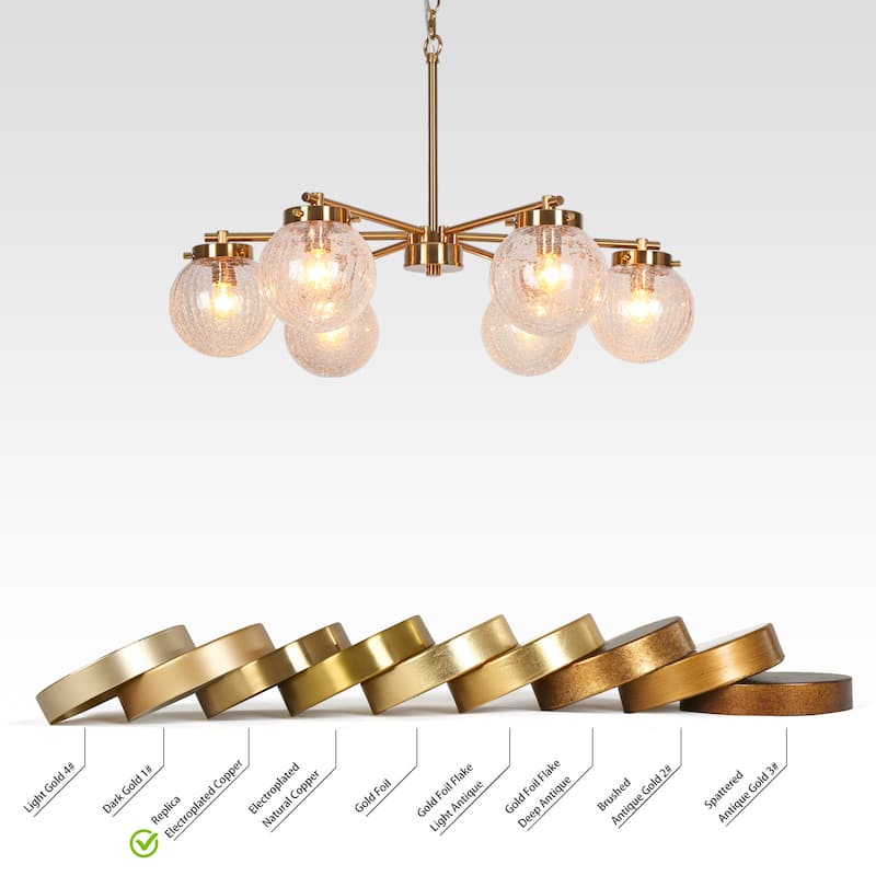 Bola Modern Gold 6-Light Glass Wheel Chandelier for Dining Room Bedroom - D 28" x H 18"