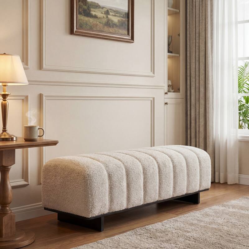 Christopher Knight Home - Modern Upholstered Dining Bench with Faux Fur Tufted Seating - Beige