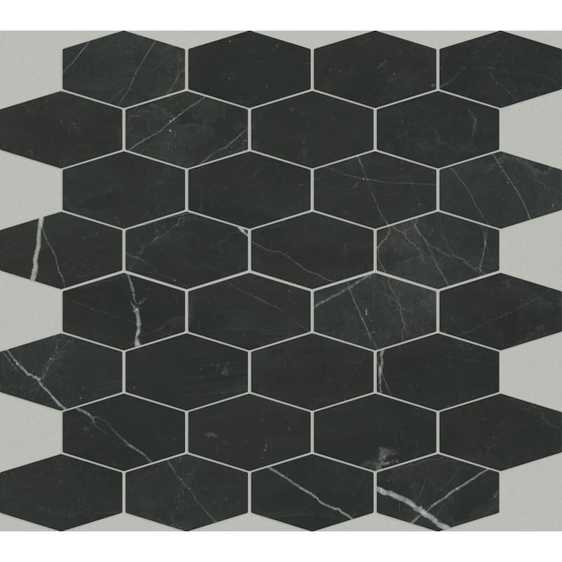 Shaw Chateau Stretch Hex Mosaic - 11-13/16" x 12-3/16" Hexagon - Nero Marquina