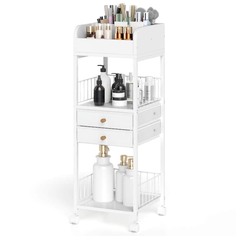 Costway Makeup Organizer Cart with 2 Storage Drawers & Lockable Wheels - See Details