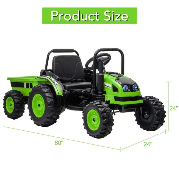 dimension image slide 2 of 4, 12V Electric Ride-On Tractor for Kids with Trailer, Remote Control, Music, LED Lights, Battery Powered Toy Vehicle