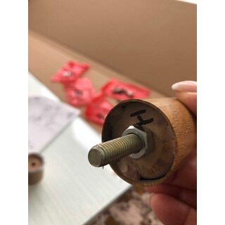 Mid Century Modern Glass Dining Table with Foot Pad Wooden Skin Leg - glass top with metal wooden leg - 51.5 x 31.5 x 29.5