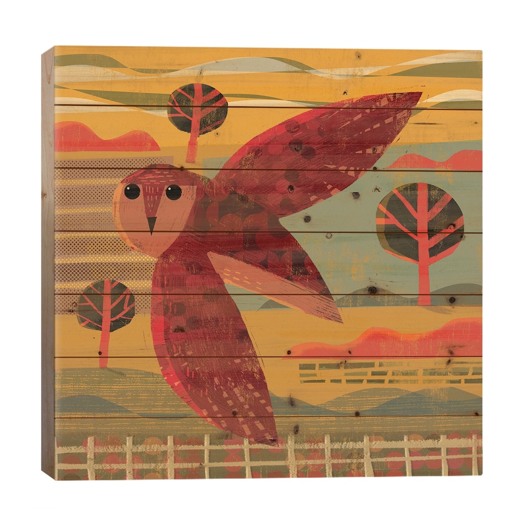 Owl At Sunset Print On Wood by Gareth Lucas - Multi-Color