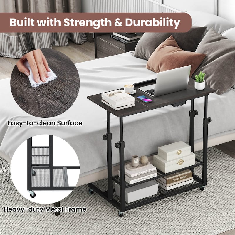 Costway Mobile Stand up Desk with Tilting Tabletop Storage Shelves - See Details