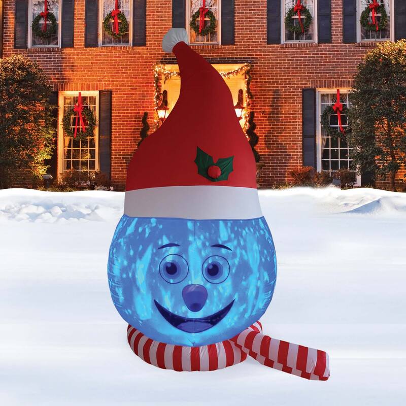 A Holiday Company Snowman Head with Blue Shimmer Light, 8 ft Tall, Multi