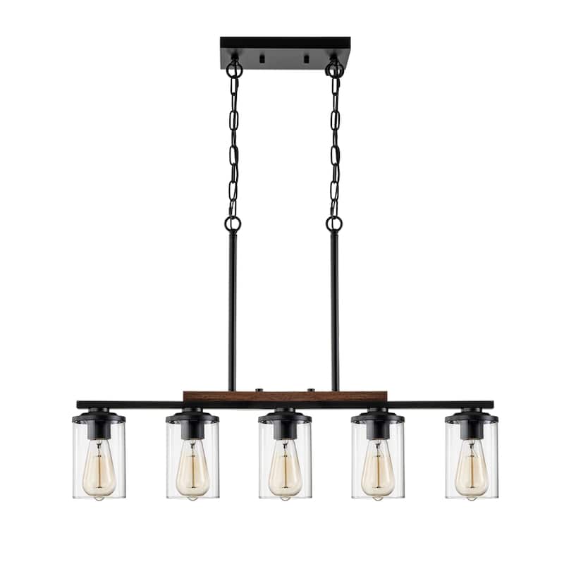 Starsky Modern Farmhouse Chandelier Linear Kitchen Island Light with Cylindrical Glass Shade