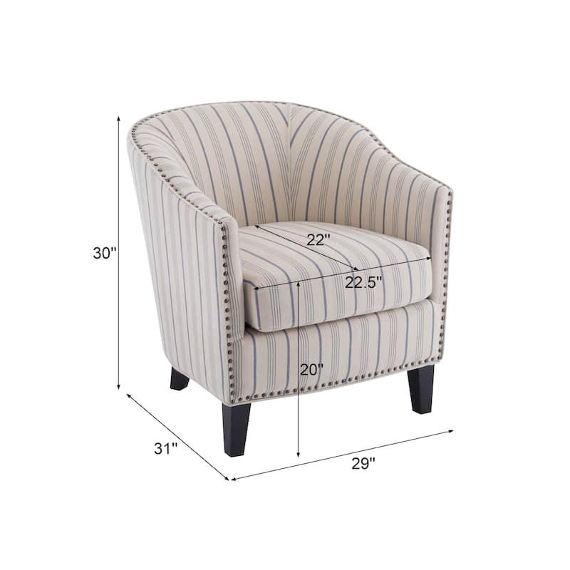 Striped Fabric Barrel Chair with Solid Wood Legs
