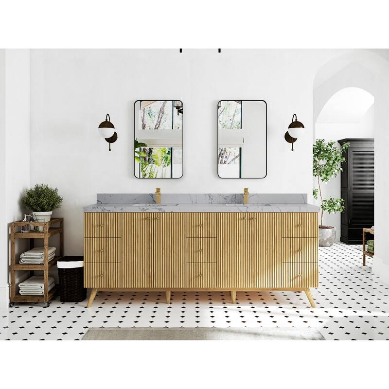 Willow Collections 84 in. W x 22 in. D Pasadena Solid Teak Double Sink Bathroom Vanity with Countertop