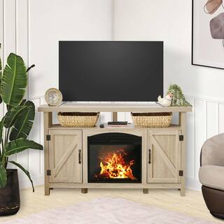 Farmhouse Corner TV Stand for TVs up to 60", Entertainment Center with Storage Cabinets - 31.81'' H X 54.02'' W X 15.35'' D