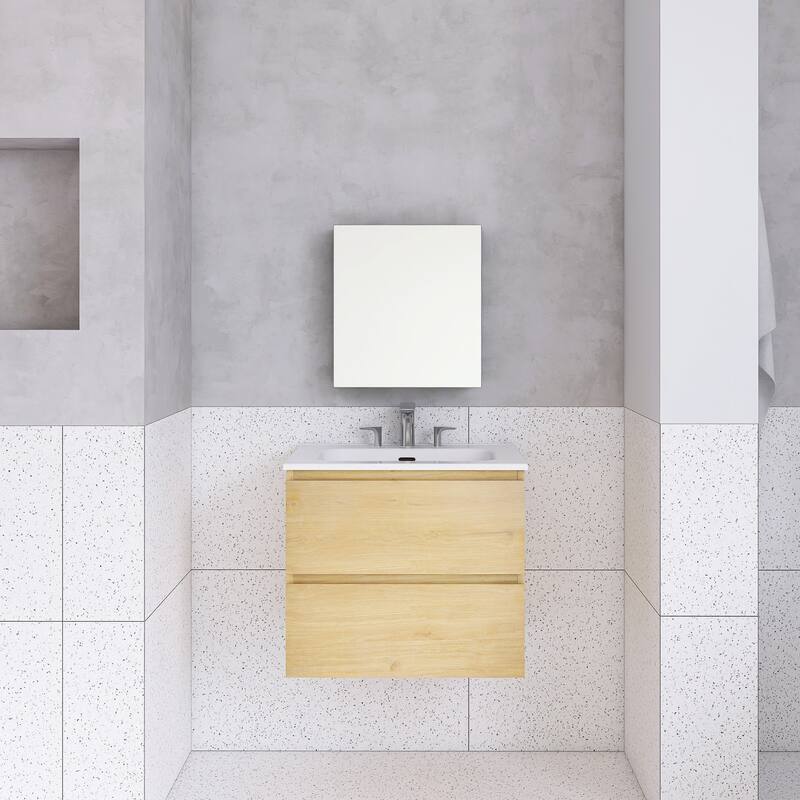 Floating Integrated Bathroom Vanity with Ceramic Sink, Three Faucet Holes