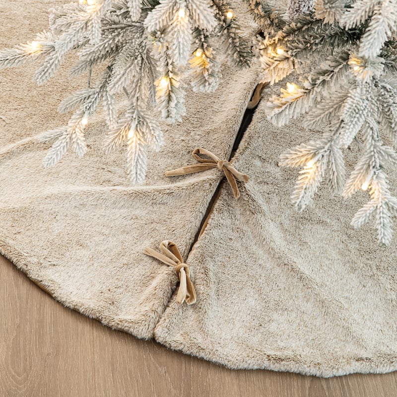 Glitzhome 48"D or 60"D Soft Fake Rabbit Fur Christmas Tree Skirt - 48" D - Milk Coffee Brown-Faux Rabbit Fur