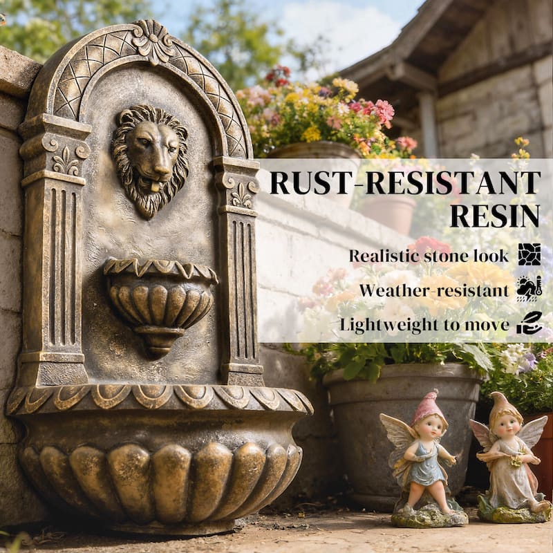 Outsunny 31" Wall-Mounted 3-Tier Outdoor Fountain, Cascading Waterfall Feature with LED Lights and Adjustable Flow