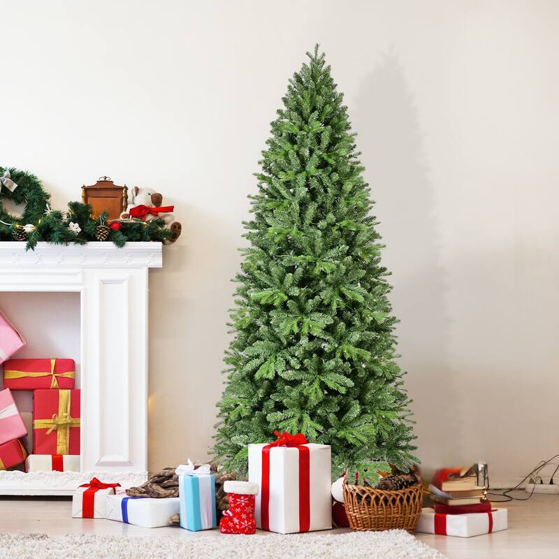 7.5FT Christmas Tree with 1599 Tips and 450 Warm White LED Lights-PVC+PE Mixed Branches, Hinged Structure for Easy Setup