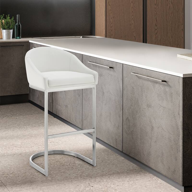 Katherine Upholstered Metal Bar or Counter Height Stool with Cantilever Base