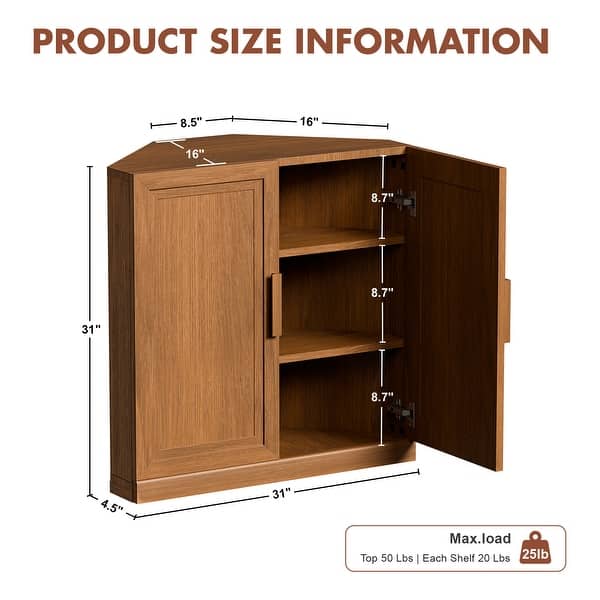 dimension image slide 5 of 6, 31"H Corner Sideboard Cabinet Free-Standing Corner Storage Organizer