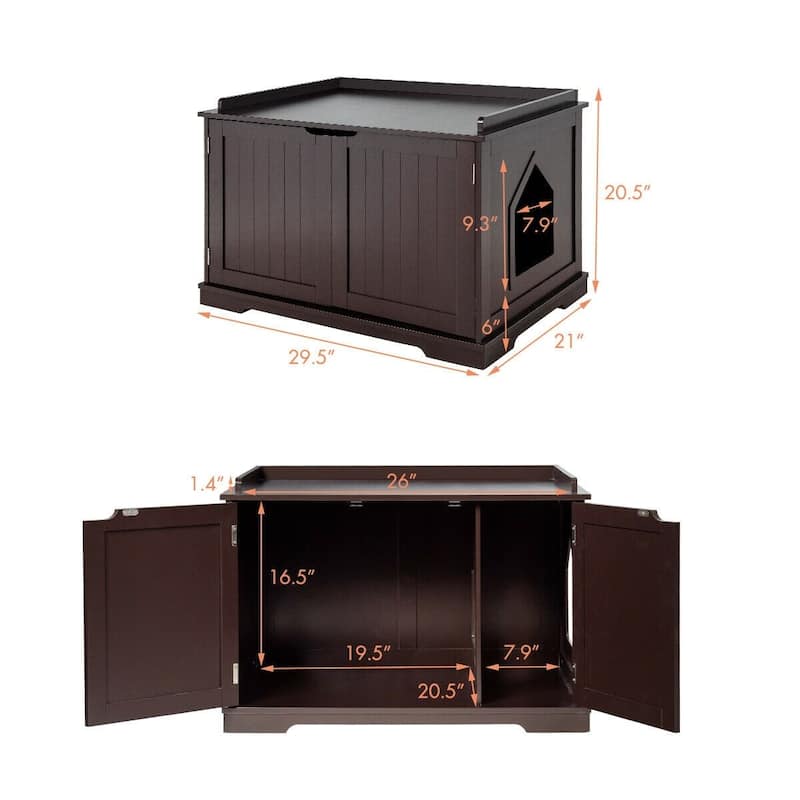 Cat Litter Box Wooden Enclosure Pet House Sidetable Washroom