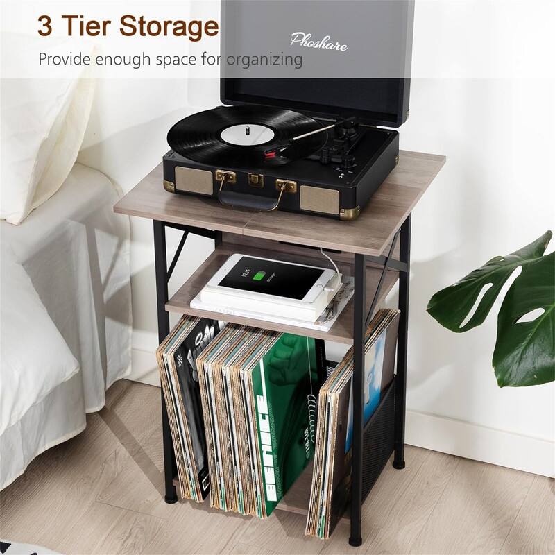 Record Player Stand with Charging Station - 15.75"D x 15.75"W x 25.59"H