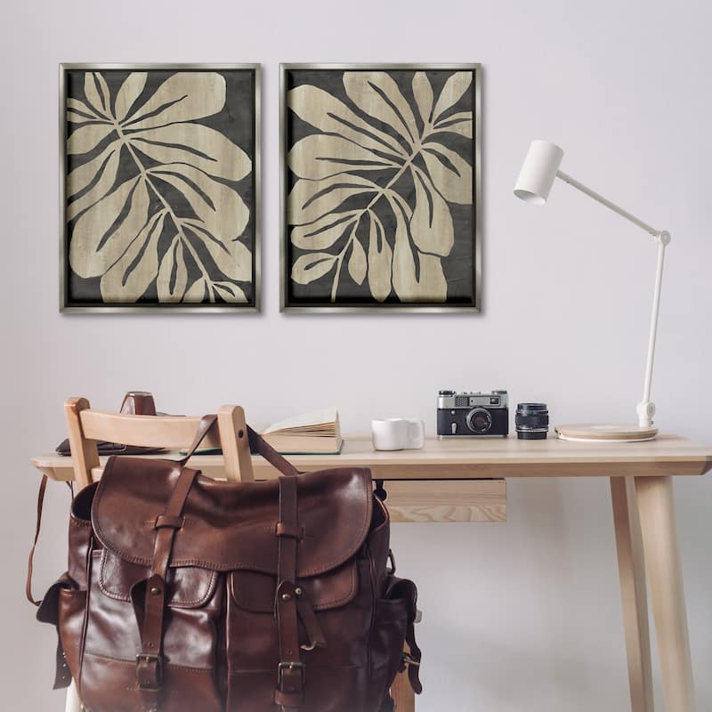 Stupell Rustic Curved Leaves Framed Floater Canvas Wall Art Design By June Erica Vess (Set of 2)