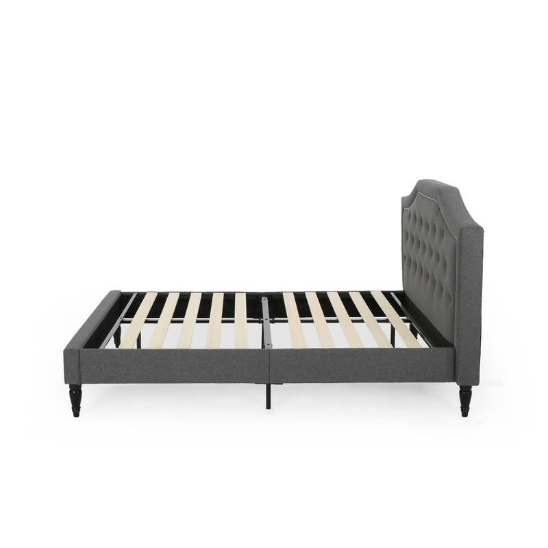 Queen Size Platform Bed with Metal Base Legs and Wood Slat Support, Upholstered Wingback Bed Frame with Tufted Button Headboard