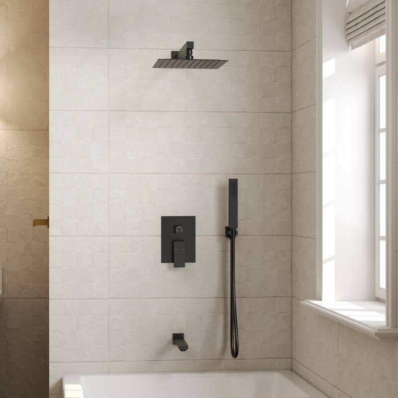GRANDJOY 10" 3-in-1 Shower System with Rainfall Head, Handheld and Tub Spout, Pressure Balance Valve