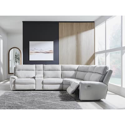 Signature Design by Ashley Grafton Pike Gray 6-Piece Reclining Sectional with Storage Console - 157" W x 144" D x 43" H