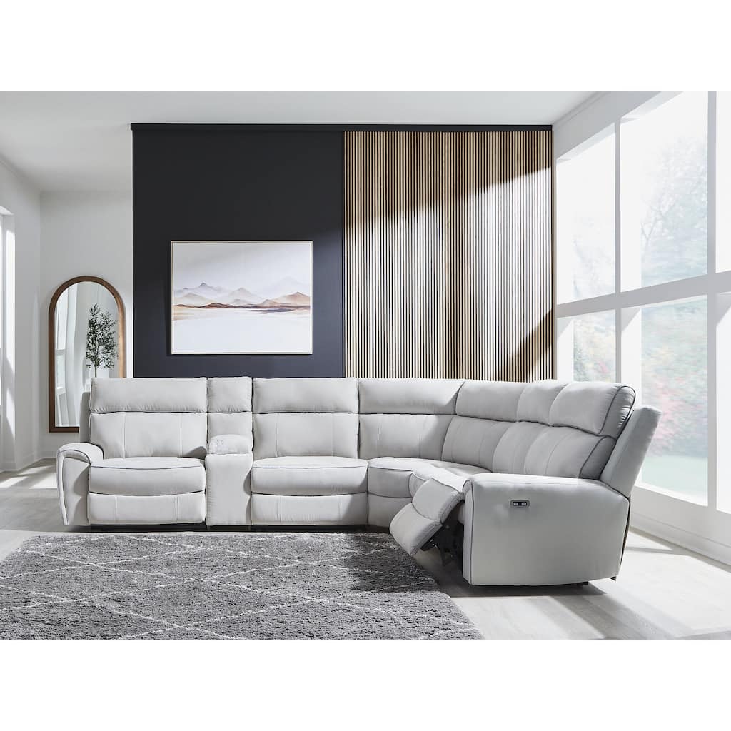 Signature Design by Ashley Grafton Pike Gray 6-Piece Reclining Sectional with Storage Console - 157" W x 144" D x 43" H