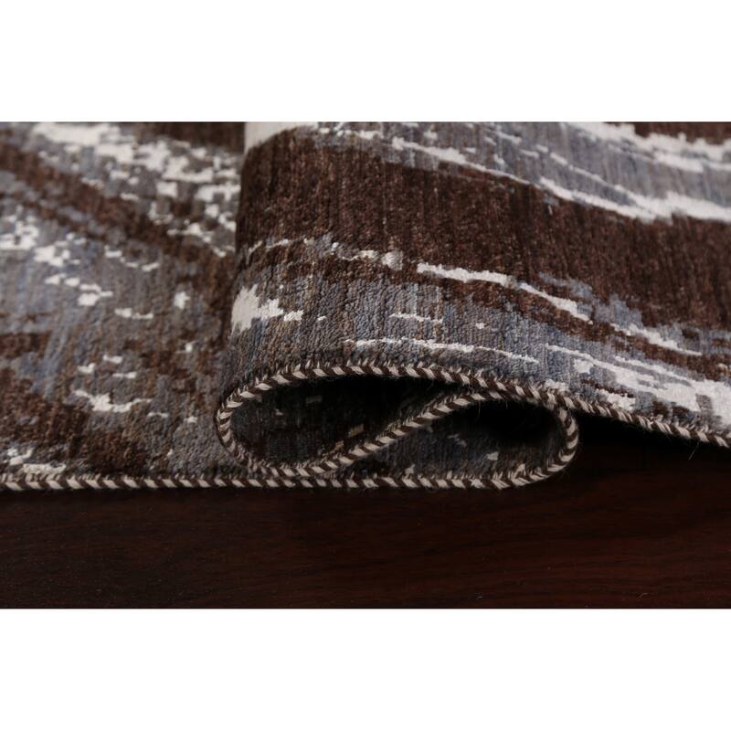 Wool/ Silk Modern Vegetable Dye Abstract Oriental Runner Rug Handmade - 3'0" x 12'3"