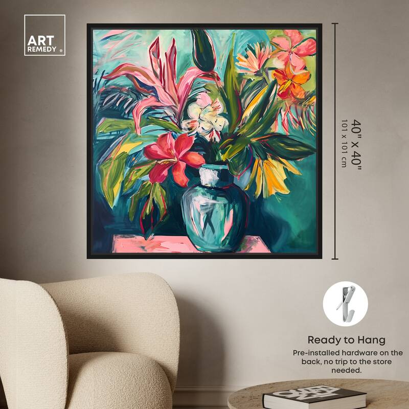 Art Remedy Vase Of Bright Tropical Flowers Framed Flowers In Vase Paintings