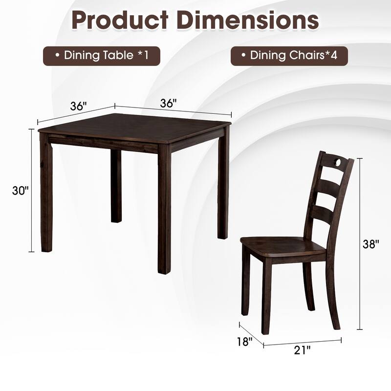 Farmhouse Expresso Solid Wood 5-piece Dining Table Set