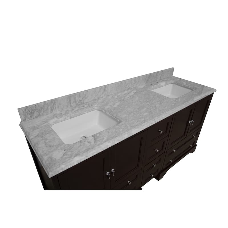 KitchenBathCollection Madison 72" Double Bathroom Vanity with Carrara Marble Top