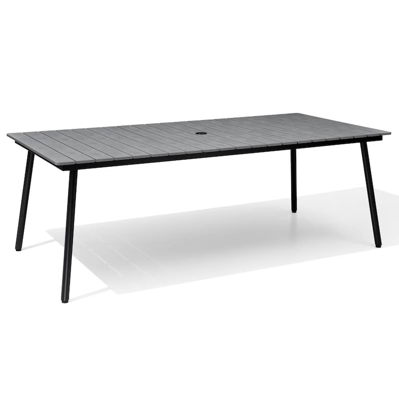 Outdoor Patio Rectangle Aluminum Dining Table with Umbrella Hole - Grey-82.48 inches