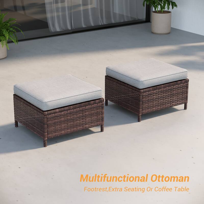 LIVOOSUN 3Pcs Patio Furniture Conversation Brown Rattan Patio Sofa Set