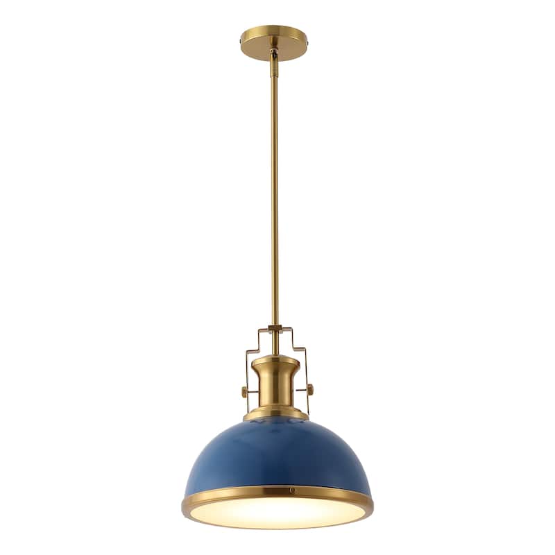Deere Adjustable Iron/Glass Vintage LED Dome Pendant, by JONATHAN Y - 13.00 - Navy/Brass Gold