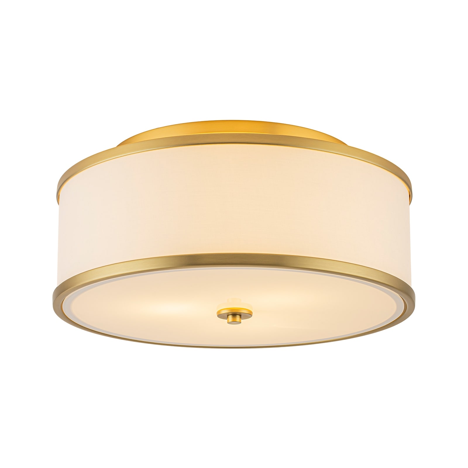 3-Light Brushed Gold Drum White Fabric Flush Mount Ceiling Light - 20-inch