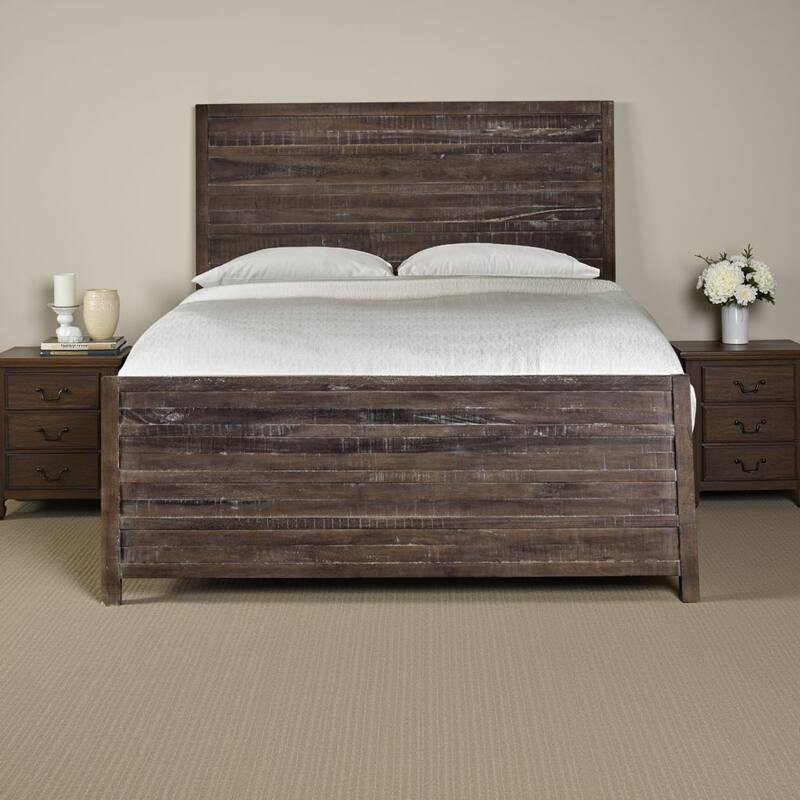 Cas Sengon Tekik Low Profile Panel Queen Bed, Rough Hewn, Brown