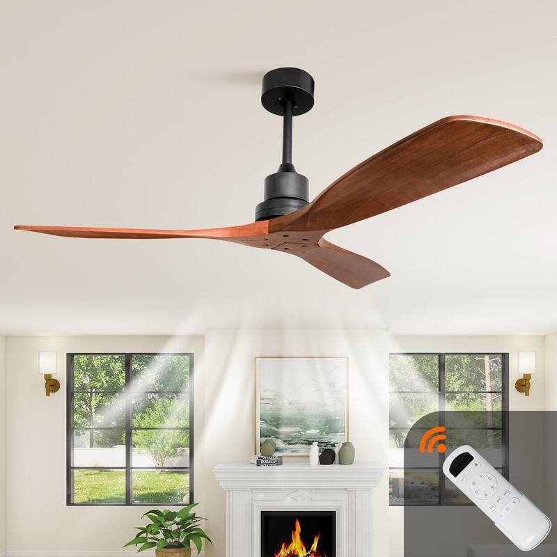 52" Farmhouse Outdoor Ceiling Fan – Solid Wood Blades, Quiet DC Motor & Remote - Black