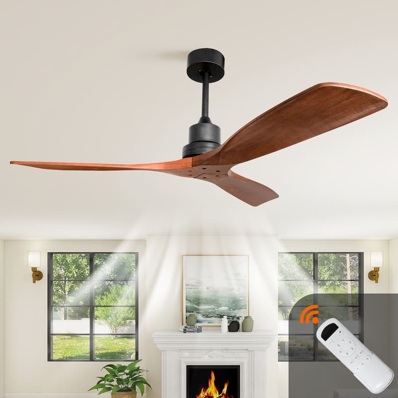 52" Farmhouse Outdoor Ceiling Fan – Solid Wood Blades, Quiet DC Motor & Remote